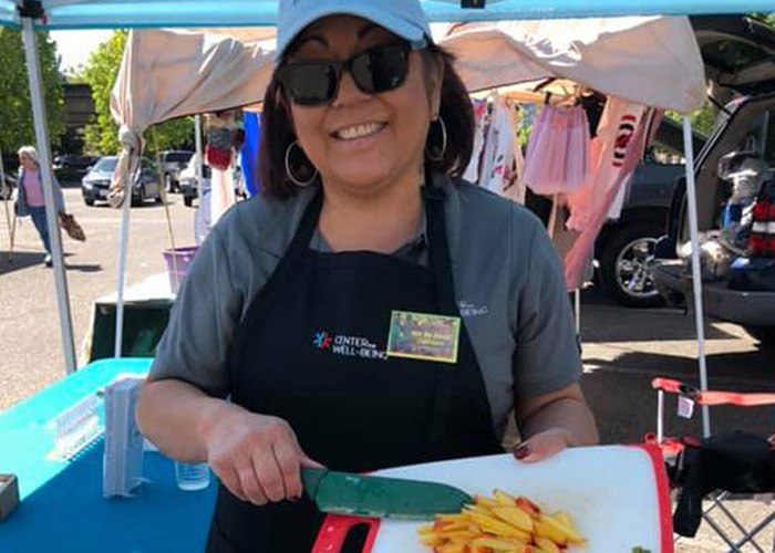 woman serving food