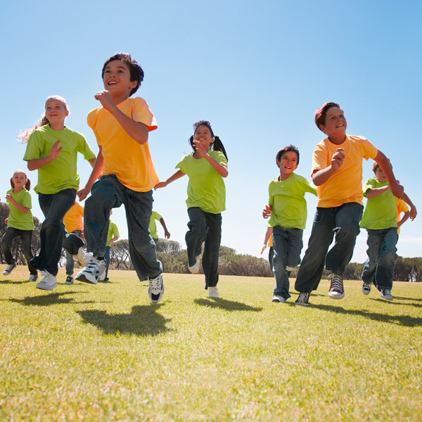 group of children running outside