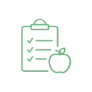 green clipboard and apple icon